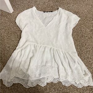 Zara White Embroidered Blouse
